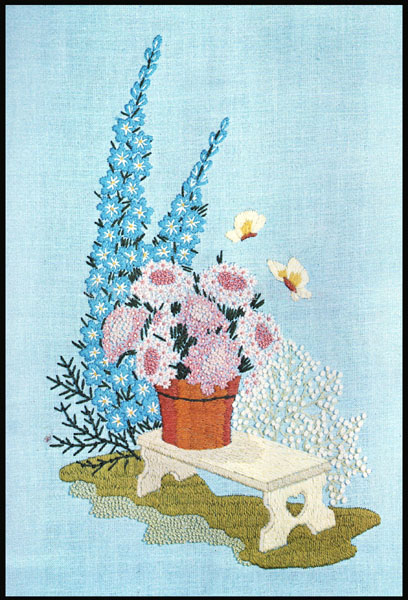 Rare Chaconas Floral Garden Bench Crewel Embroidery Kit
