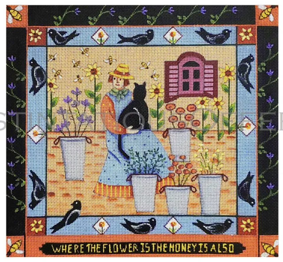 Jenkins Hand Painted Needlepoint Canvas Where the Flower is Honey is Also