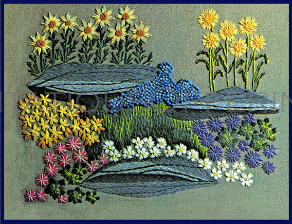 Rare Barb Sparre Rockery Crewel Embroidery Kit Rock Flower Garden