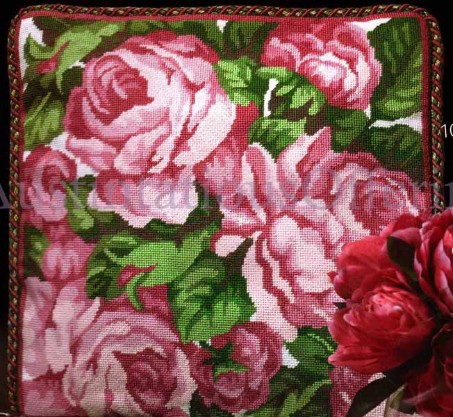 Rare Peterson Lush Floral Needlepoint Kit Pink Cabbage Roses