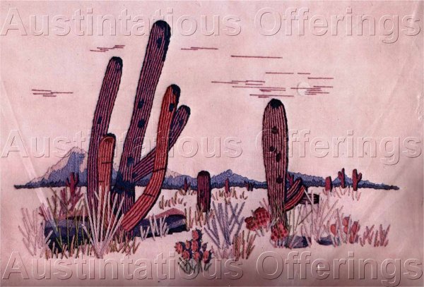 Rare Kmet Kitsch CrewelEmbroidery Kit Southwest Cactus Landscape