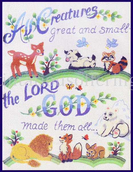 Rare All Creatures Prayer Folkart Crewel  Embroidery Sampler Kit