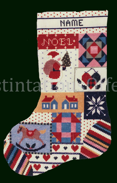 Rare Americana Patchwork Christmas Cross Stitch Stocking Kit