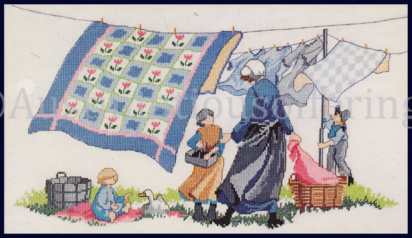 Rare Vera Kirk Breezy Day Amish Cross Stitch Kit Laundry Line