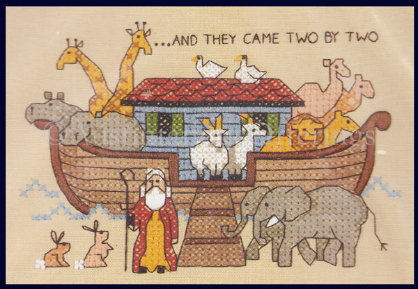 Rare Noahs Ark Stamped CrossStitch Kit They Came Two By Two