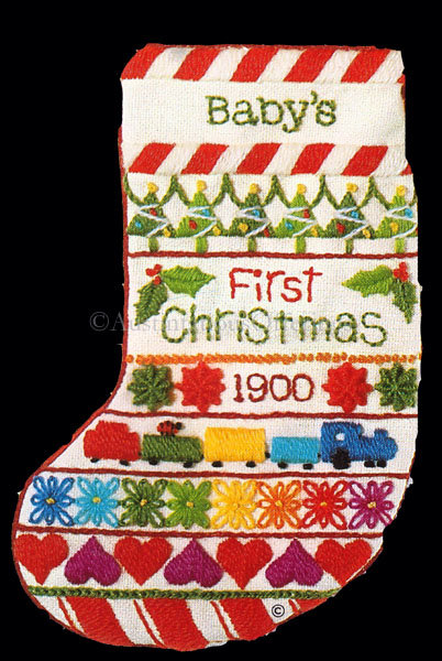 Rare Davenport Babys First Christmas Crewel Embroidery Sampler Stocking Kit