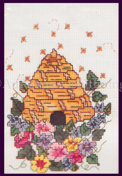 Springtime Beehive Bright Pansies No Count Cross Stitch Kit
