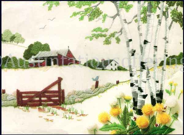 Rare Shafor Nostalgic Farm Crewel Embroidery Kit Birch Trees