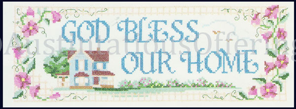 Rare God Bless Our Home Stamped Cross Stitch Kit Country House