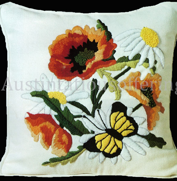 Rare Wilson Summer Poppies and Daisies Crewel Embroidery Kit