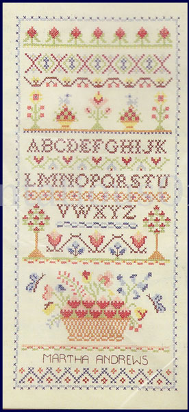 Rare Folkart Stamped Cross Stitch Sampler Kit Blossoms Berries