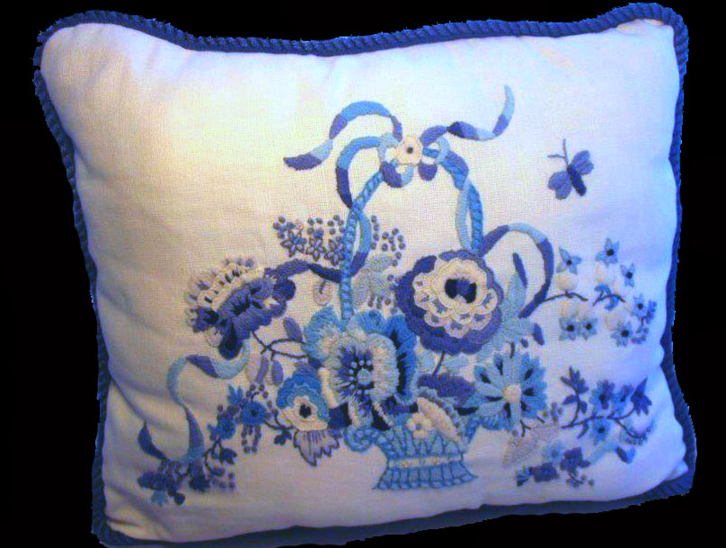 Wilson BlueBasket Needle Art Crewel Embroidery Pillow BarbaraAnn
