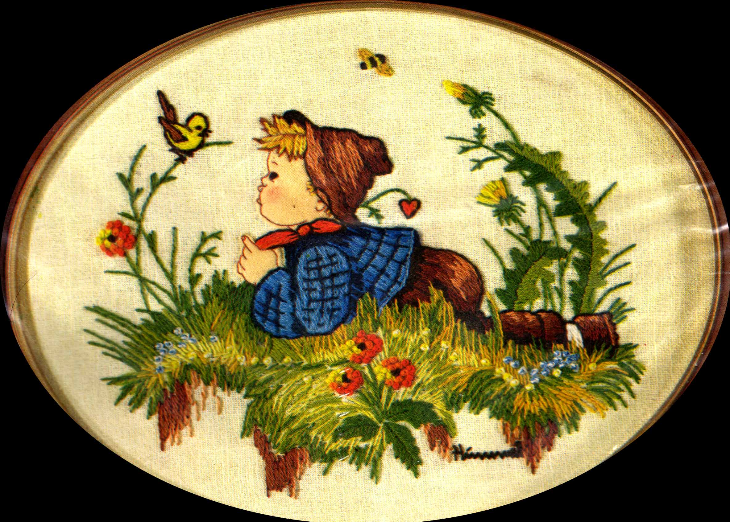 Rare Sister Hummel Child Crewel Embroidery Kit Young Boy Bird