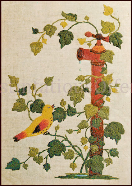 Rare Summer Canary Crewel Embroidery Kit Ivy Vine Water Spigot