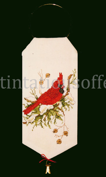 Winter Cardinal in Pine Boughs Doorknob Hanger Cross Stitch Kit