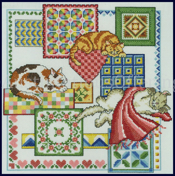 Ursula Michael Cat Nap Cross Stitch Sampler Kit Kitties Quilts