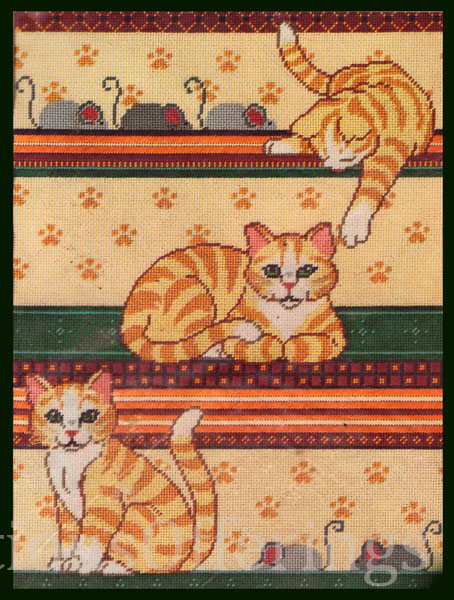YellowOrange Tiger Cats Needlepoint Kit Kittens and Mice at Play