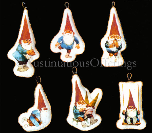 Rare Poortvliet Christmas Gnomes Felt Embroidery Ornament Set