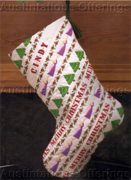 Rare Kozma Christmas Ribbons Crewel Stitchery Stocking Kit