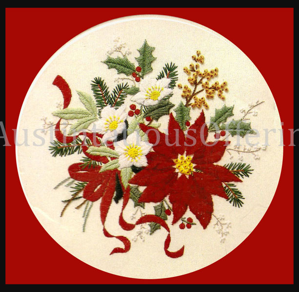 Rare Parfionow Holiday Floral Crewel Embroidery Kit Poinsettia