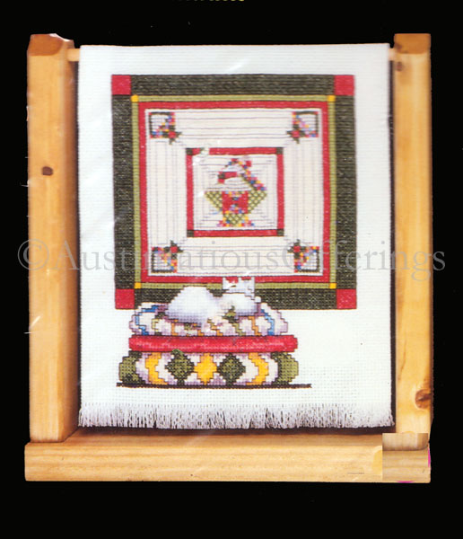 Rare Content Kitty Cross Stitch Sampler Kit Quilt Stand