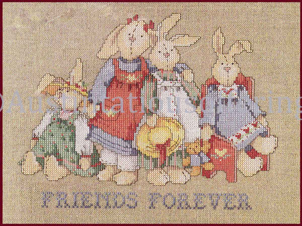 Rare Mock Bunny Family Cross Stitch Kit Friends Forever