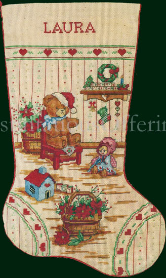 Rare Country Christmas Childhood Toys Cross Stitch Stocking Kit