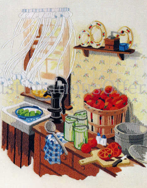 Rare Rossi Summer Harvest Crewel Embroidery Kit Country Kitchen