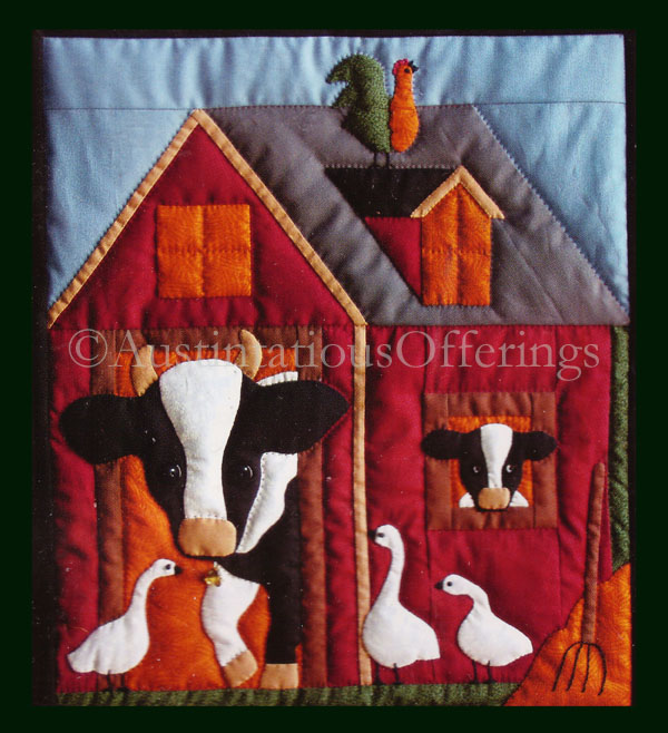 Rare Pellman Folk Art Country Farm Cows Quilt Kit Wall Hanging