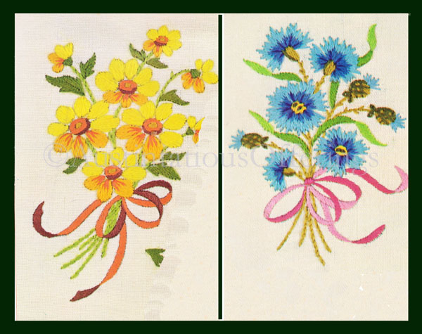 Rare  Summer Flowers Crewel Embroidery Kit Duo Daisy Cornflower