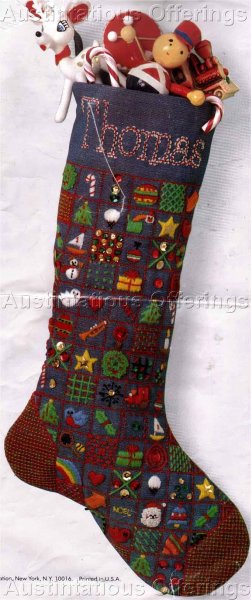 Christmas Sampler Crewel Embroidery Stocking Kit Advent Goodies