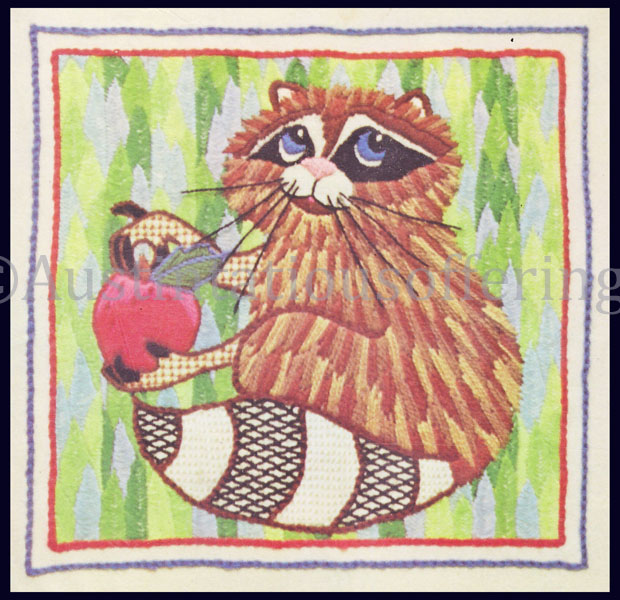 Rare Folk Art Raccoon Crewel Embroidery Kit Strawberry Thief