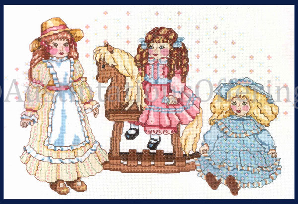 Rare Steinmeyer Country Dolls Cross Stitch Kit Rocking Horse