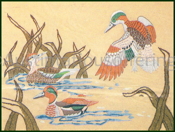 Rare Waterfowl on Pond Crewel Embroidery Kit Teal Ducks