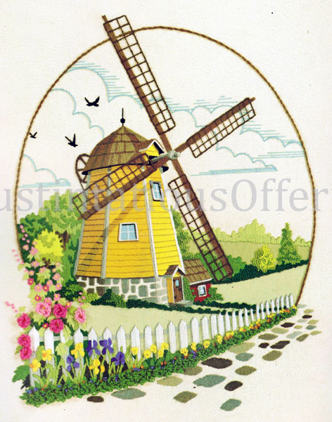 Rare Jennings Dutch Windmill Crewel Embroidery Kit