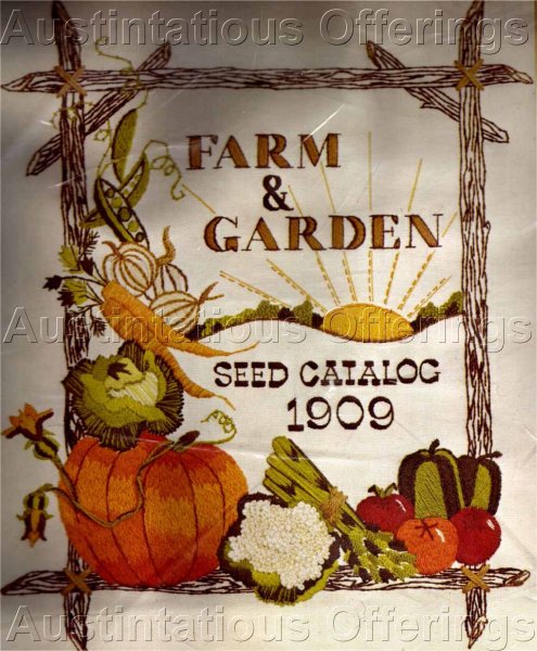 Vegetable Fruit Crewel Embroidery Kit Farm Seed Catalog Cover