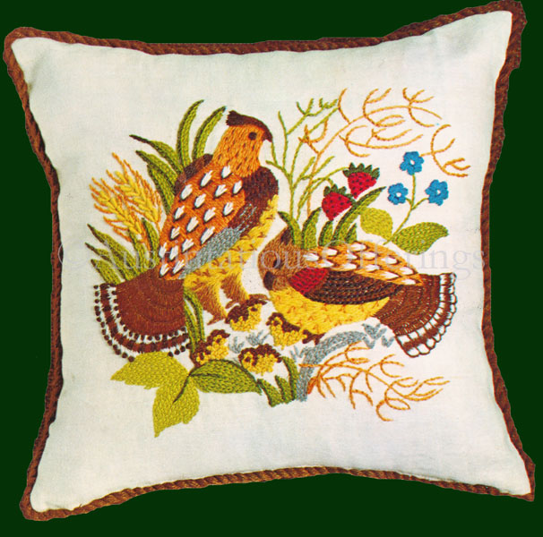 Classic Quail Family Erica Wilson Linen Crewel Embroidery Kit