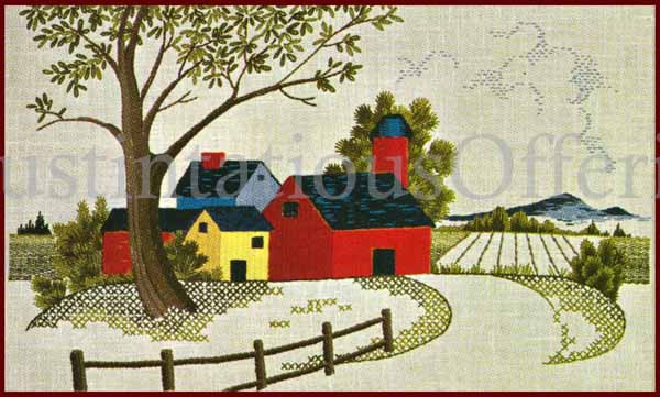 Rare Williams Rural America Crewel Embroidery Kit Old Farm Road