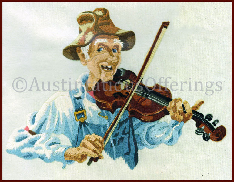 Rare Trotter Country Squaredance Fiddler Crewel Embroidery Kit