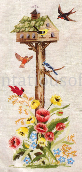 Rare Engel Busy Birdhouse CrewelEmbroidery Kit Songbirds Floral