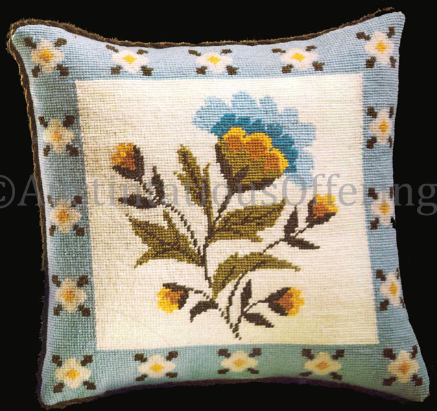 Rare Blue Carnation Fantasy Needlepoint Pillow Kit ClassicFloral