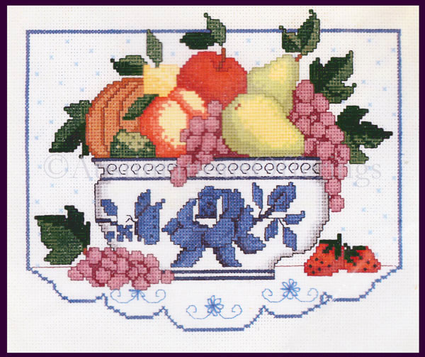 Rare Abundant Fruit Bowl Cross Stitch Kit Delftware Porcelain