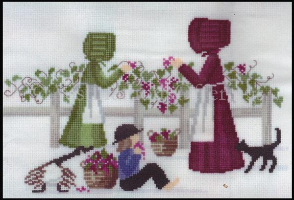 Rare Graebner Picking Grapes Cross Stitch Kit Amish