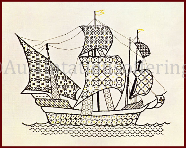 Rare Spanish War Ship Blackwork Embroidery Kit Galleon