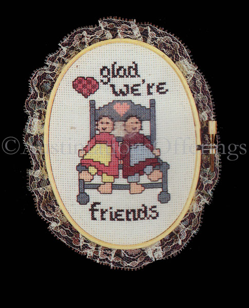 Rare Friendship Folkart Friends Framed CrossStitch Kit Lace Edge