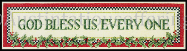 Rare Hilliker God Bless Us Christmas CrossStitch Banner