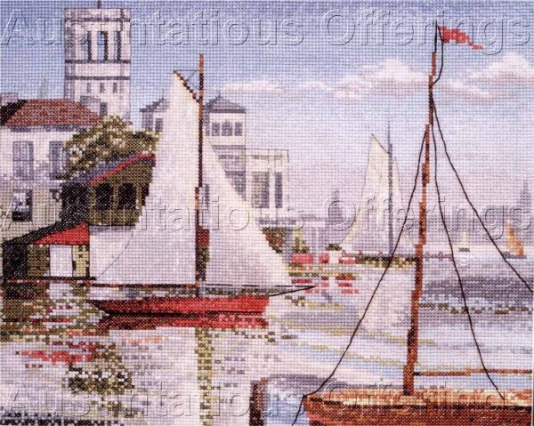 Rare Boyd Impressionist Harbor Sailing CrossStitch Kit Sailboats