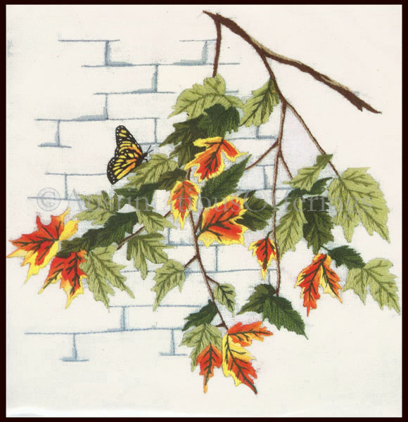 Rare Over Garden Wall Fall Branch Crewel Embroidery Kit Monarch