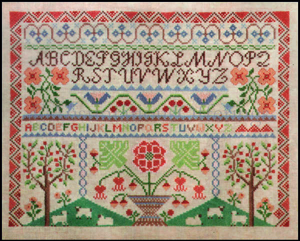 Rare Folkart Stamped CrossStitch Sampler Kit Idyllic Country Day
