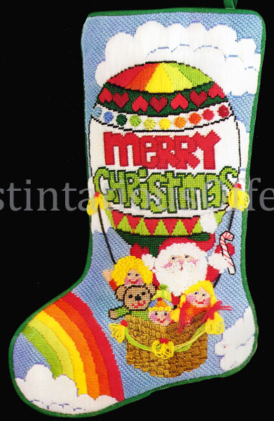 Santas Hot Air Balloon Flying Textured Needlepoint Stocking Kit
